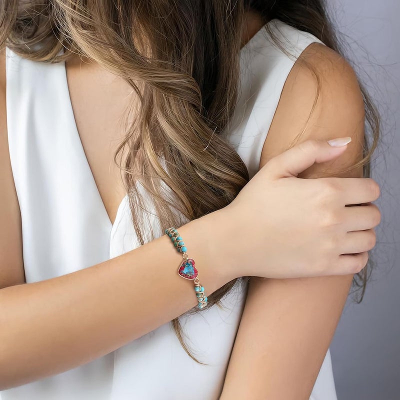 BABORI Jasper Heart Bracelet Adjustable Imperial Stone Beaded Braided Handmade Bracelet for Women Birthday Anniversary Mothers Day Christmas Graduation Jewelry Gifts for Her Mother Daughter - Image 2